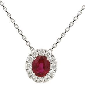 Ruby Diamond Halo Necklace